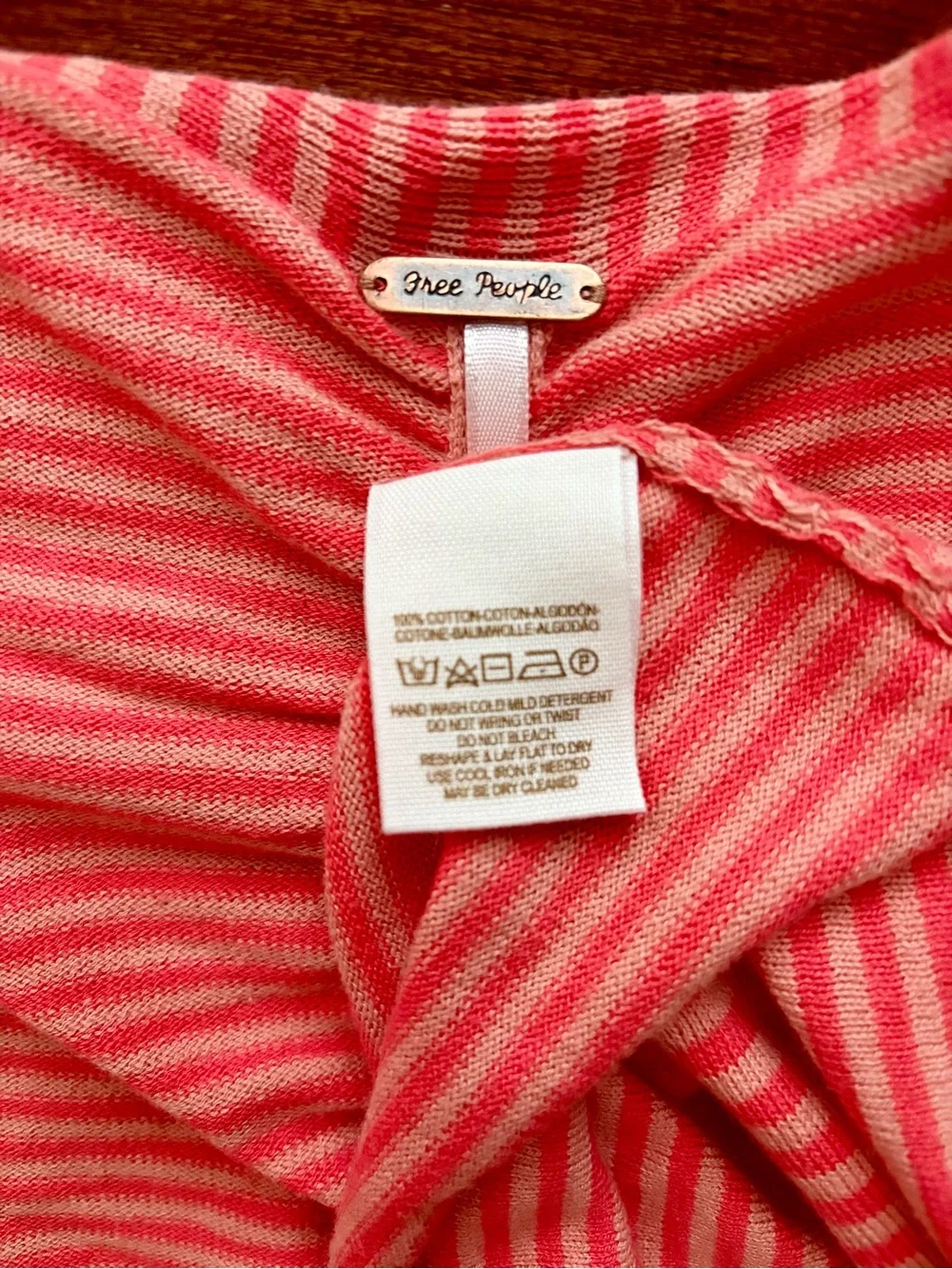 Free People Coral & Cream Striped Cotton Cropped Shrug